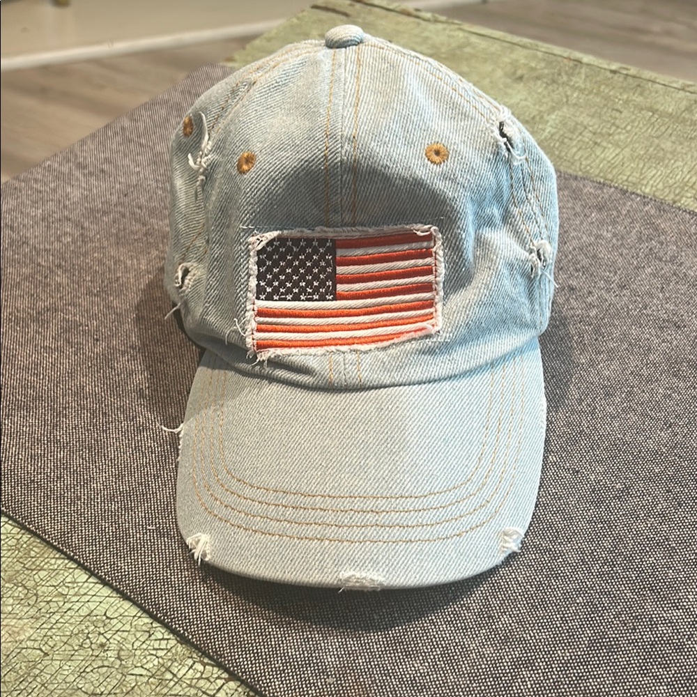 DAVID & YOUNG CO Patriotic Blue Jean Denim Adjustable Baseball Cap Hat